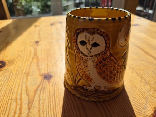 Studio art pottery owl - pottery, tankard