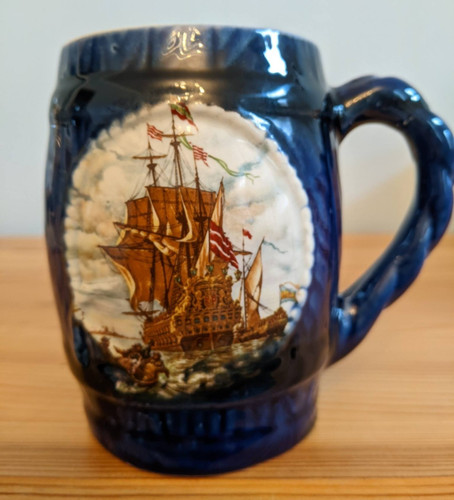 Vintage glazed ship pottery - vintage,